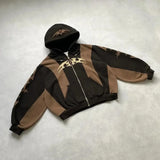 FOESCE American Fashion Embroidery Personality Flash Diamond Oversize Zipper Hoodie Men Y2K New Harajuku Gothic Casual Joker Sweatshirt