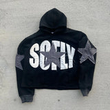 FOESCE American Fashion Embroidery Personality Flash Diamond Oversize Zipper Hoodie Men Y2K New Harajuku Gothic Casual Joker Sweatshirt