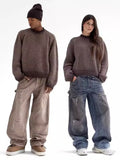 American Fashion Solid Knitted Sweater For Male O Neck Long Sleeve Oversized Pullover Jumpers Autumn Street Men's Baggy Knitwear