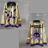 FOESCE American High Street House of Error Eye Truth Irregular Stripes Five Color Jacquard Embroidery Polo Collar Long Sleeve Sweater