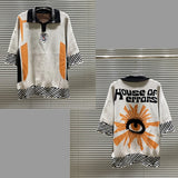 FOESCE American High Street House of Error Eye Truth Irregular Stripes Five Color Jacquard Embroidery Polo Collar Long Sleeve Sweater