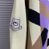 FOESCE American High Street House of Error Eye Truth Irregular Stripes Five Color Jacquard Embroidery Polo Collar Long Sleeve Sweater