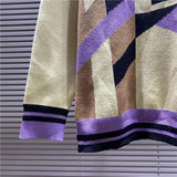 FOESCE American High Street House of Error Eye Truth Irregular Stripes Five Color Jacquard Embroidery Polo Collar Long Sleeve Sweater