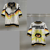 FOESCE American High Street House of Error Eye Truth Irregular Stripes Five Color Jacquard Embroidery Polo Collar Long Sleeve Sweater