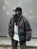 FOESCE American Hip-hop Heavy Embroidered Letters Thickened Cotton-padded Jacket Coat Y2K New Loose Bread Clothes for Men and Women