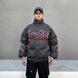 FOESCE American Hip-hop Heavy Embroidered Letters Thickened Cotton-padded Jacket Coat Y2K New Loose Bread Clothes for Men and Women