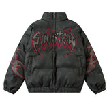 FOESCE American Hip-hop Heavy Embroidered Letters Thickened Cotton-padded Jacket Coat Y2K New Loose Bread Clothes for Men and Women