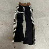 FOESCE American Retro Striped Knitted Pants Men Y2k Street Harajuku Trendy Brand Oversized Trousers Loose Casual Wide Leg Pants Women