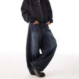FOESCE American Retro Washed Letter Embroidered Jeans For Men 2025 Summer New Fashion Trend High Street Straight Baggy Wide Leg Pants