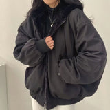 FOESCE American Retro Woolen Collar Hooded Cotton Jacket Winter Thick Plush Top Men Street Hip-Hop Gothic Harajuku Oversize Jacket Coat