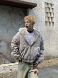 FOESCE American Retro Woolen Collar Hooded Cotton Jacket Winter Thick Plush Top Men Street Hip-Hop Gothic Harajuku Oversize Jacket Coat