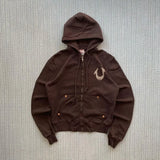 FOESCE American Retro Zipper Up Hoodie Y2K Clothes Harajuku Hip Hop Goth Oversized Hoodie Sweatshirt Men Women Casual Zip Jacket Tops