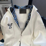 FOESCE American Spring and Autumn Men and Women Trendy Personalized Cardigan Bow Hoodie Couple Loose Retro Casual Jacket Top harajuku