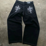 FOESCE American Street Hip-hop Punk Rock Fashion Versatile Jeans Men Harajuku Y2K Casual Gothic Straight Wide-leg Pants Women