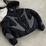 FOESCE American Street Trend Harajuku Casual Fashion Zipper Down Cotton Jacket Men Y2K Retro Punk Loose Versatile Down Coats Women Men