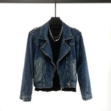 FOESCE American Style Retro Jacket Men's New Design Zipper Denim Jacket Blue Washed Stand Collar 2025 Spring men padded Y2K Outwear