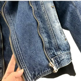 FOESCE American Style Retro Jacket Men's New Design Zipper Denim Jacket Blue Washed Stand Collar 2025 Spring men padded Y2K Outwear