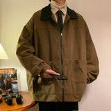 FOESCE American Style Vintage 2025 Men Bomber Jacket Windbreakers Zipper Coats Autumn Loose Cargo Outwear