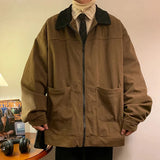 FOESCE American Style Vintage 2025 Men Bomber Jacket Windbreakers Zipper Coats Autumn Loose Cargo Outwear