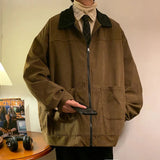 FOESCE American Style Vintage 2025 Men Bomber Jacket Windbreakers Zipper Coats Autumn Loose Cargo Outwear
