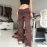FOESCE American Style Vintage Multi-pocket Distressed Cargo Pants Loose Fit Slimming Straight-leg Casual Trousers For Men Women