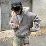 FOESCE American Vintage Camouflage Plush Hat Jacket Y2K High Street Hip hop Harajuku Loose Women Make Old Hoodies Fashion Streetwear