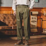 FOESCE American Vintage Gurkha Trouser For Men British Style Casual Loose Straight Cargo Pants Spring Autumn Fashion Cotton Naples Pant