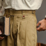 FOESCE American Vintage Gurkha Trouser For Men British Style Casual Loose Straight Cargo Pants Spring Autumn Fashion Cotton Naples Pant