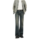FOESCE American Vintage Wash Micro-flared Jeans, Men's Four Seasons New Fashion Loose Straight Wide-leg Pants,Casual Floor-length Jeans
