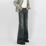 FOESCE American Vintage Wash Micro-flared Jeans, Men's Four Seasons New Fashion Loose Straight Wide-leg Pants,Casual Floor-length Jeans