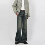 FOESCE American Vintage Wash Micro-flared Jeans, Men's Four Seasons New Fashion Loose Straight Wide-leg Pants,Casual Floor-length Jeans