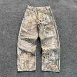 FOESCE American Washed Branch Camouflage Wide Leg Loose Jeans for Men Autumn Mens Straight Jeans Retro Fashion Loose Street Trend 2025