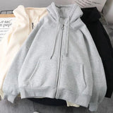 FOESCE American Y2K New Fashion Trend Fleece Padded Zipper Hoodie Women Street Hip Hop Joker Loose Sweatshirt Couple Casual Punk Hoodie