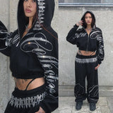 FOESCE American new sweatshirt hot girl style retro hip-hop personality street straight loose sweatshirt hooded long-sleeved sweatshirt