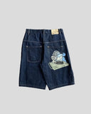 FOESCE American retro angled side pocket denim shorts for men summer y2k trendy loose street hip-hop basketball denim shorts for women