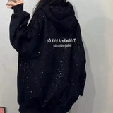 FOESCE American retro baby girl double hooded sweater autumn and winter new loose letters fashion temperament coat Joker casual coat.