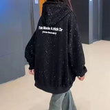 FOESCE American retro baby girl double hooded sweater autumn and winter new loose letters fashion temperament coat Joker casual coat.