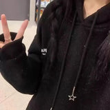 FOESCE American retro baby girl double hooded sweater autumn and winter new loose letters fashion temperament coat Joker casual coat.