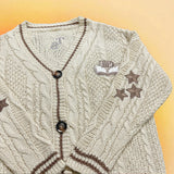 FOESCE Autumn Fashion Star Embroidered Khaki Knitted Cardigan Women Sweater Y2k Winter Warm  Loose Fit Long Sleeves Holiday Cardigan