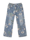 Foesce Autumn Floral Printed Jeans For Men New Y2K Vintage Denim Pants Hip Hop Fashion Wide-leg Baggy Jean Streetwear Trousers