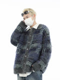 FOESCE Autumn Korean Fashion Striped Cardigan Sweater For Men Vintage Casual Button Knitwears High Street Baggy Y2K Sweaters Jacket