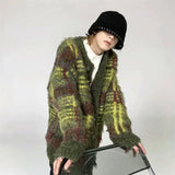 FOESCE Autumn Korean Fashion Striped Cardigan Sweater For Men Vintage Casual Button Knitwears High Street Baggy Y2K Sweaters Jacket