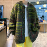 FOESCE Autumn Korean Fashion Striped Cardigan Sweater For Men Vintage Casual Button Knitwears High Street Baggy Y2K Sweaters Jacket