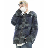 FOESCE Autumn Korean Fashion Striped Cardigan Sweater For Men Vintage Casual Button Knitwears High Street Baggy Y2K Sweaters Jacket