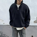 FOESCE Autumn Men's Half Zipper Design Sweatshirts 2025 New Y2K Vintage Stand Collar Pullover Hoodies Korean Fashion Casual Tracksuit
