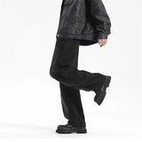 FOESCE Autumn Men's High Street Pleated Straight Pants Korean Fashion Elastic Waist Pockets Trousers Y2K Vintage pantalones hombre