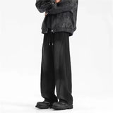 FOESCE Autumn Men's High Street Pleated Straight Pants Korean Fashion Elastic Waist Pockets Trousers Y2K Vintage pantalones hombre