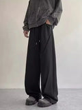 FOESCE Autumn Men's High Street Pleated Straight Pants Korean Fashion Elastic Waist Pockets Trousers Y2K Vintage pantalones hombre