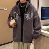 FOESCE Autumn Men's Letter Foam Print Zip up Hoodies Y2K Goth Streetwear Loose Sweatshirts Female Hip Hop Oversized Hoodie Tracksuit