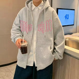 FOESCE Autumn Men's Letter Foam Print Zip up Hoodies Y2K Goth Streetwear Loose Sweatshirts Female Hip Hop Oversized Hoodie Tracksuit